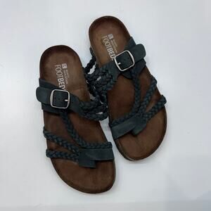White Mountain Blue Leather Hayleigh Braided Footbed Sandal 8 Slip On Slide
